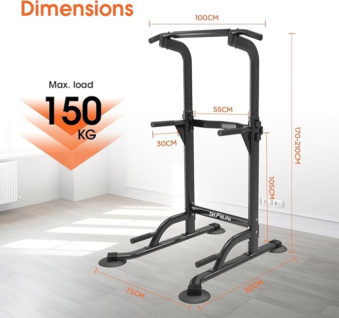DH FitLife Power Tower Dip Station | Freestanding Pull-Up Bar