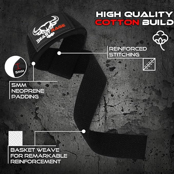 BEAST RAGE Weight Lifting Straps Fitness Padded Cotton Wrist