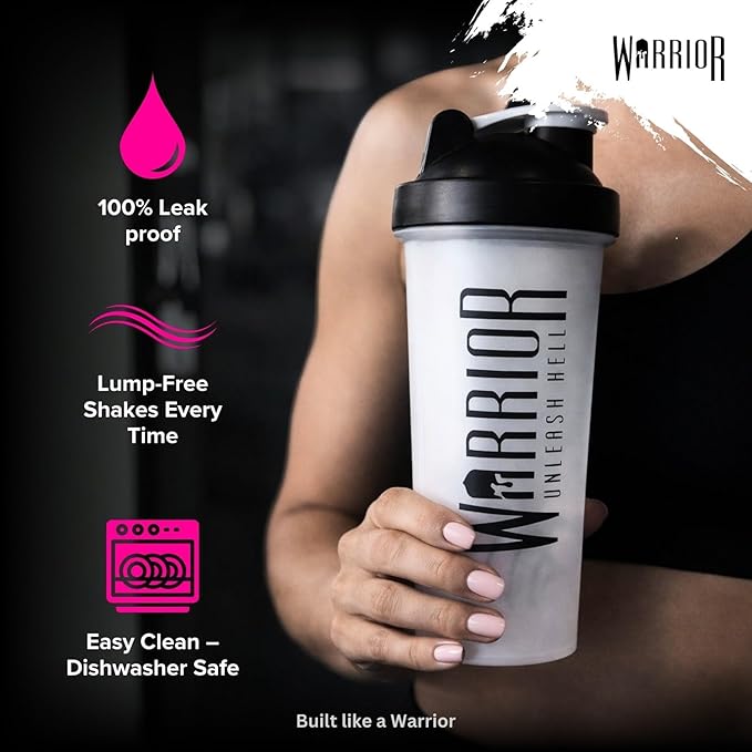 Warrior Protein Shaker Bottle, 600ml with Wire Mixball Blender