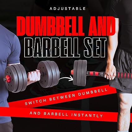Straame 20KG Adjustable Dumbbell & Barbell Weight Set with Foam-Padded Connector