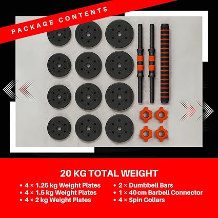 Straame 20KG Adjustable Dumbbell & Barbell Weight Set with Foam-Padded Connector